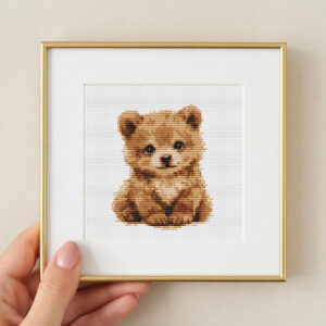 Baby Bear Mini Cross Stitch Pattern PDF – Cute Teddy Bear Animal Portrait