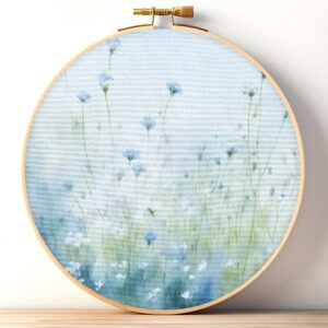 Blue Spring Flowers Printed Aida Cloth