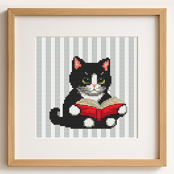 Cat Reading Book Mini Cross Stitch Pattern PDF