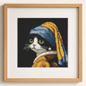 Cat with Pearl Earring Cross Stitch Pattern PDF | Funny Art