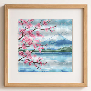 Cherry Blossoms Mini Cross Stitch Pattern PDF – Mount Fuji Landscape