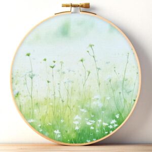Green Spring Flowers Printed Aida Cloth