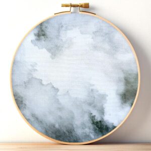 Gray Watercolor Printed Aida Cloth