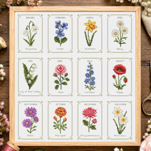 Mini Birth Month Flower Cross Stitch Patterns – Set of 12