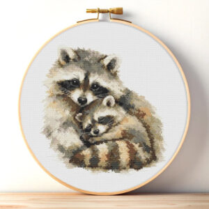 Mother & Baby Raccoon Cross Stitch Pattern PDF – Animal Nursery Decor