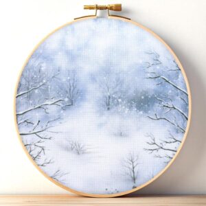 Snowy Winter Scene Printed Aida Cloth