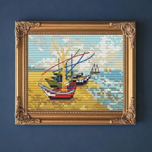Fishing Boats Van Gogh Mini Cross Stitch Pattern