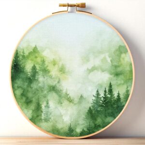Watercolor Forest Printed Aida Cloth