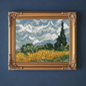 Wheatfield with Cypresses Van Gogh Mini Cross Stitch Pattern