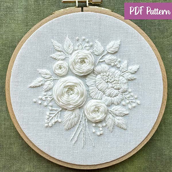 White Blossoms Embroidery Pattern