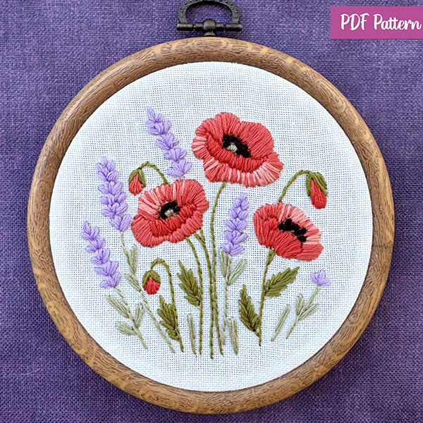Poppy and Lavender Embroidery Pattern
