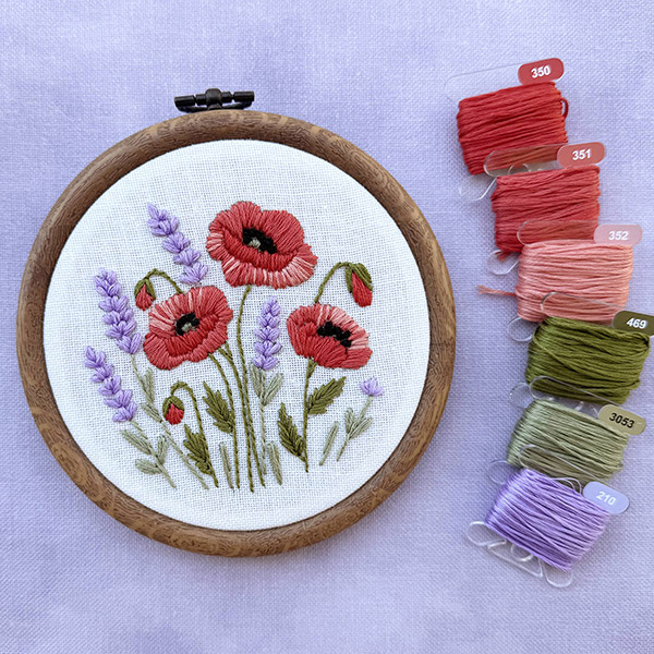 Poppy and Lavender Embroidery Pattern